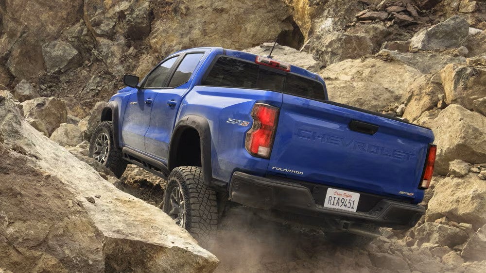 a chevy colorado driving in rocky terrain